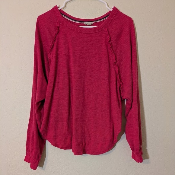 Anthropologie Pilcro Diana Ruffled Raglan Sleeve Pullover Small Pink Sweater - Picture 1 of 9